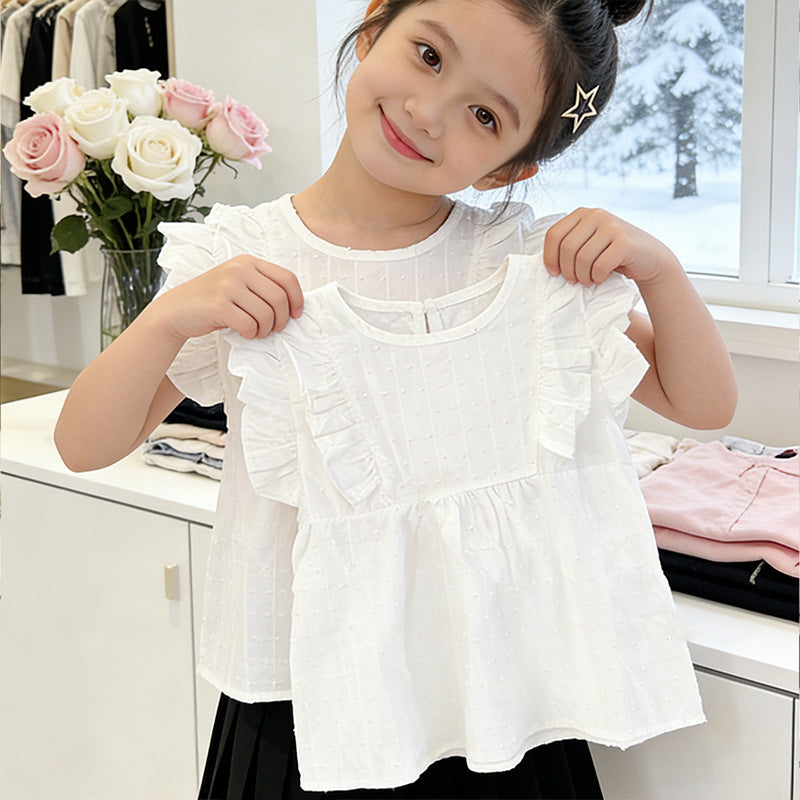 Mädchen modische Bluse mit Rüschen und Pünktchenmuster EB
