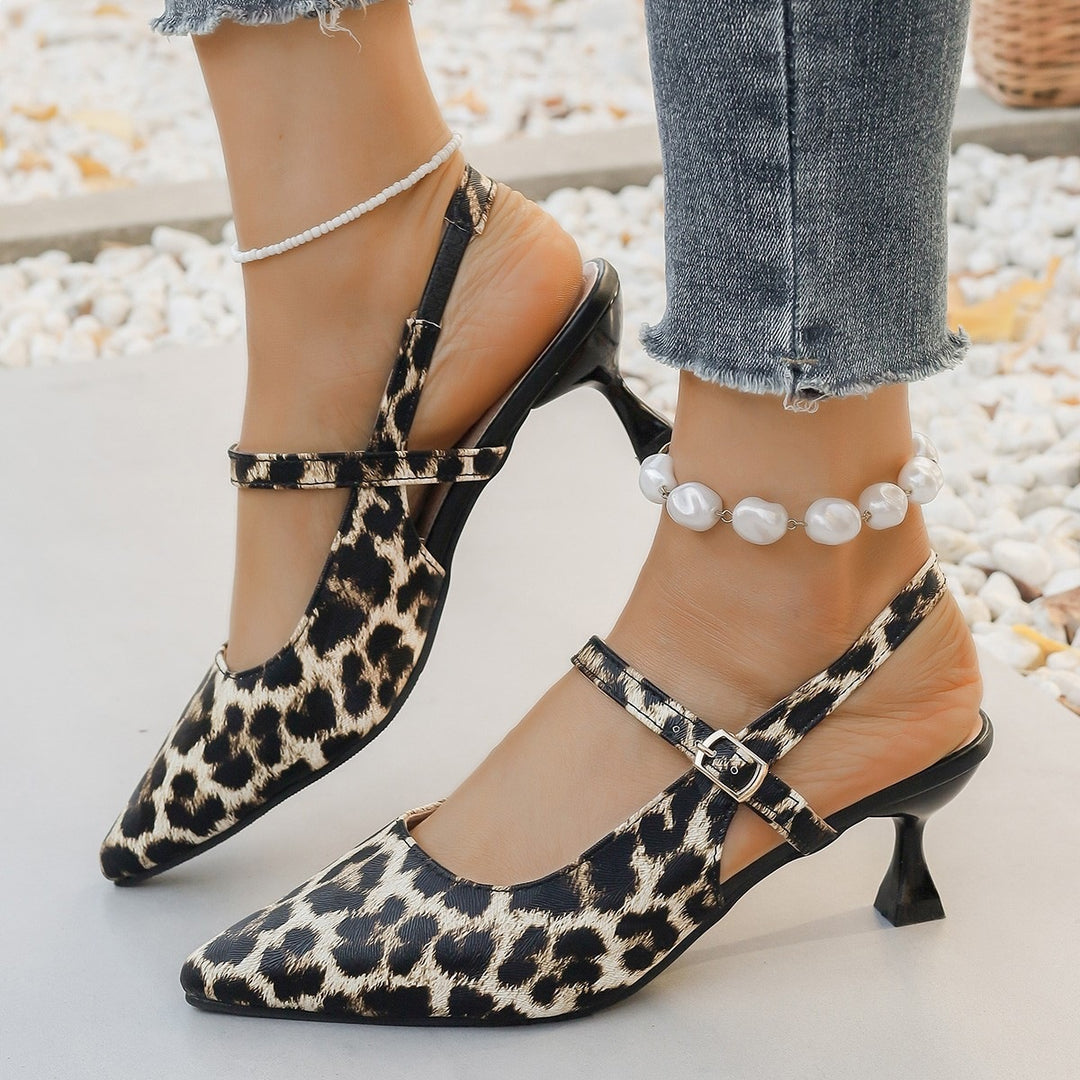 Damen Slingback-Pumps mit animalischem Muster und elegantem Absatz EB