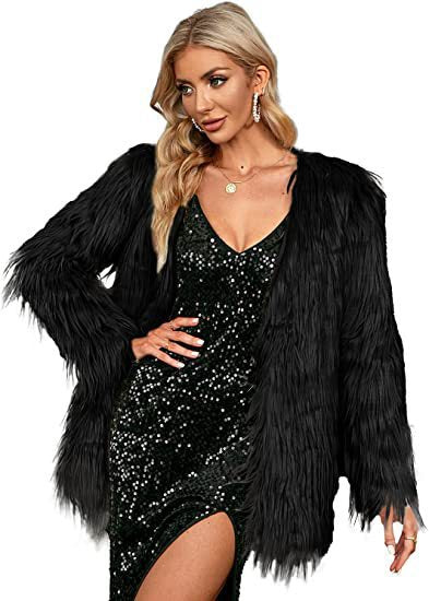 Damen Extravagante Kunstfelljacke mit flauschiger Textur EB