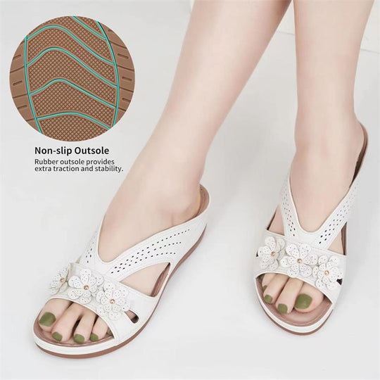 Damen komfortable Riemensandalen mit floralen Applikationen EB