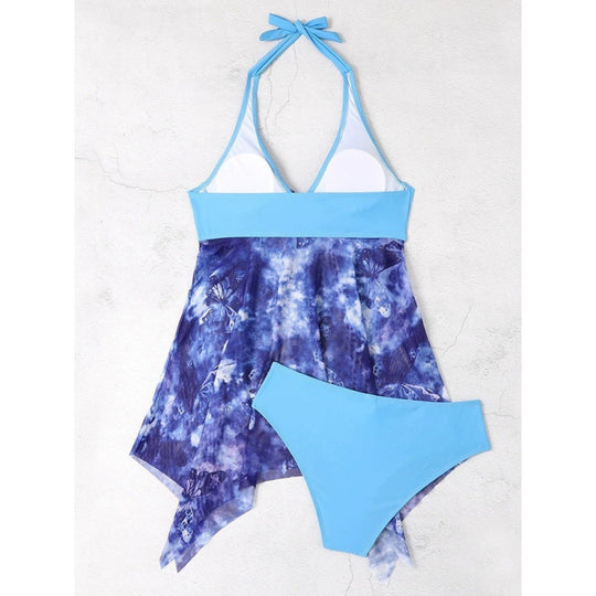 Damen Tankini mit floralem Wickeldesign und verstellbarem Oberteil EB