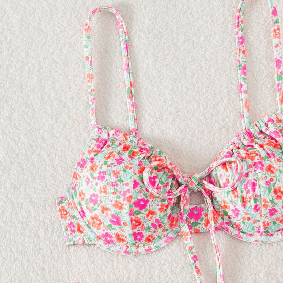 Damen Triangel-Bikini mit verstellbaren Trägern und floralem Motiv EB