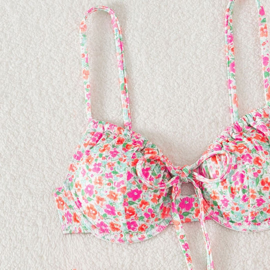 Damen Triangel-Bikini mit verstellbaren Trägern und floralem Motiv EB
