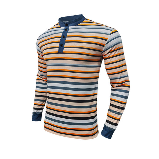 Herren Langarm-Henley-Shirt mit sportlichem Streifenmuster und modernem Kragen EB