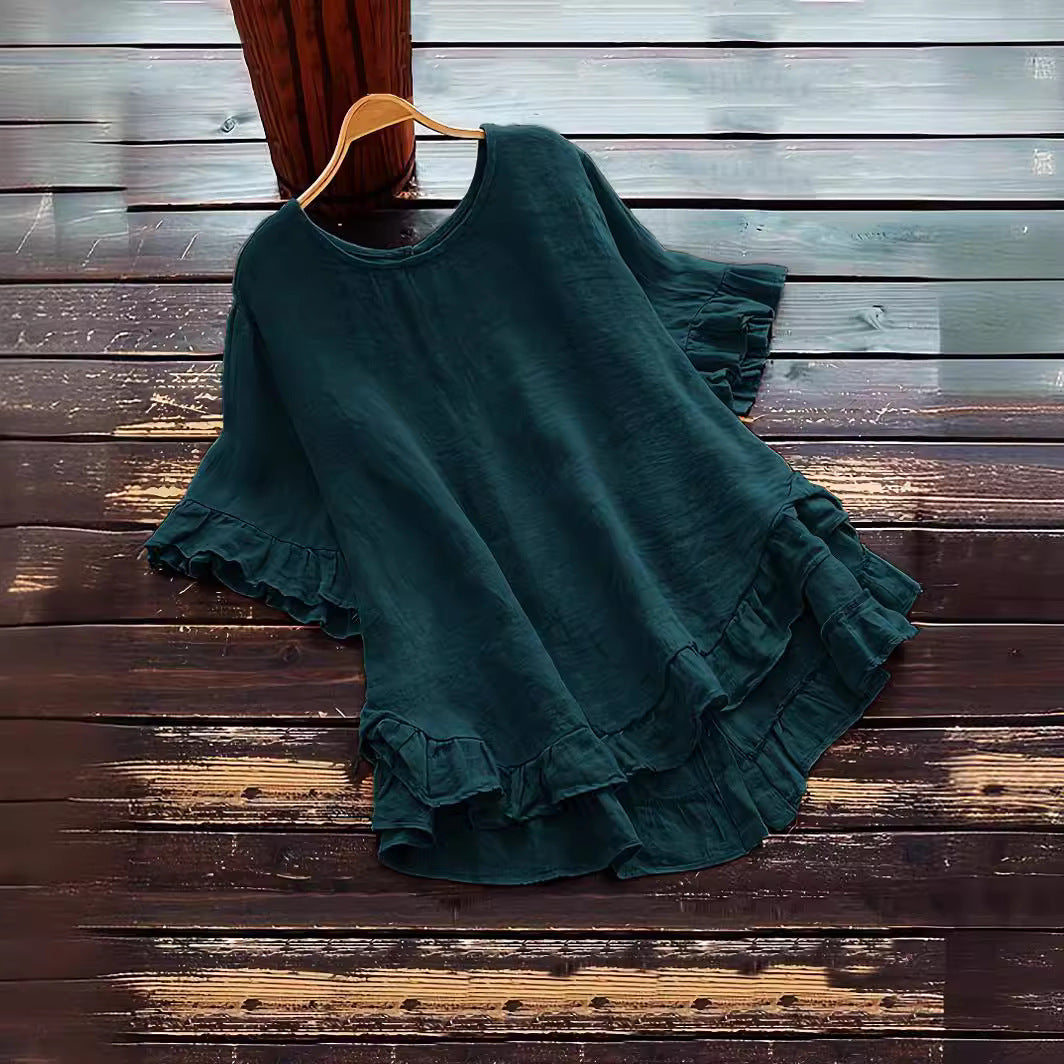 Damen lässiges Oberteil mit Rüschendetails und weit geschnittenem Design EB