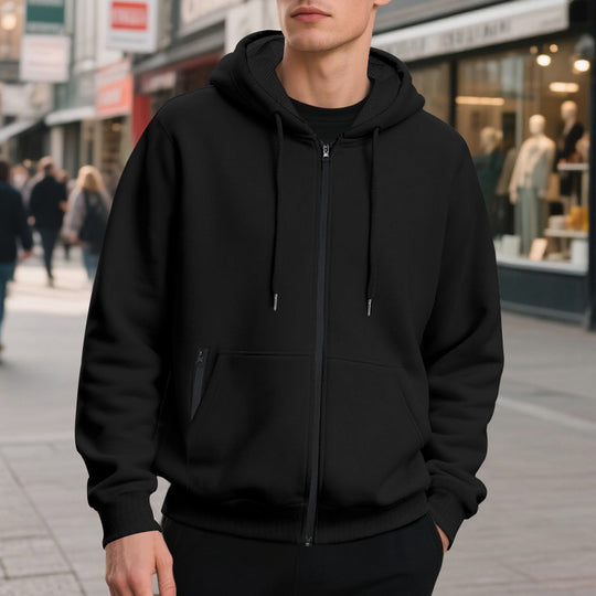 Herren nan oversized Zip-Hoodie mit durchgehendem Reißverschluss, Kängurutasche und gerippten Bündchen EB