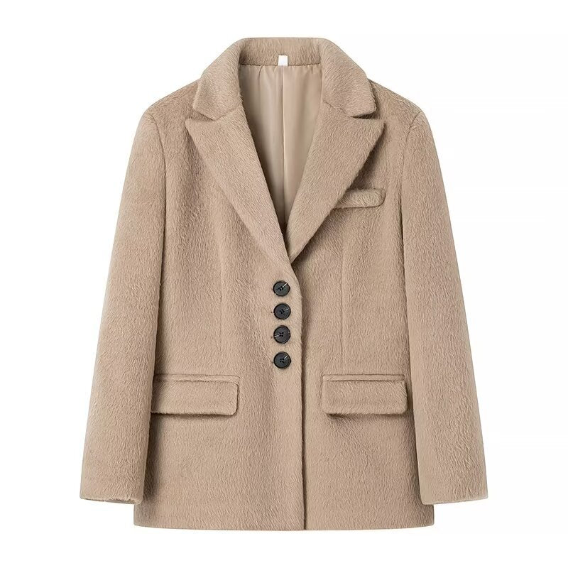 Damen elegante Veloursjacke mit klassische Knopfdetails EB