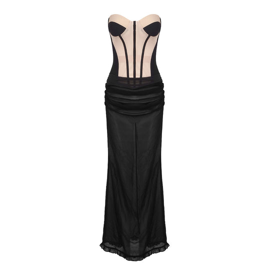 Damen Elegantes Maxikleid mit trägerlosem Design und raffinierten Schlitzdetails EB