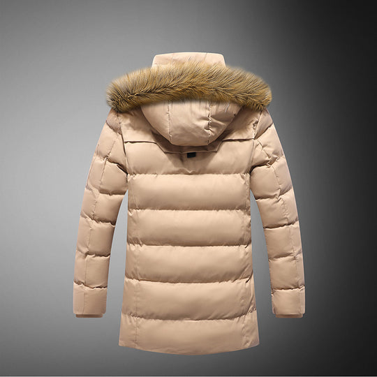 Herren gesteppte Winterjacke mit abnehmbarem Kunstfellkragen und praktischen Taschen EB