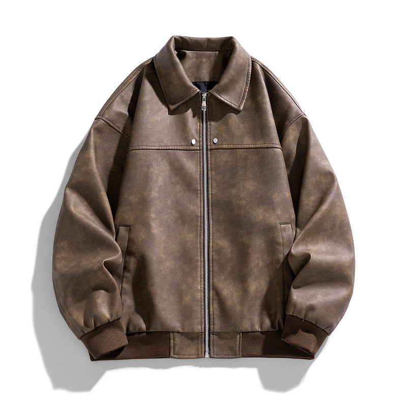 Men's  suede-effect collared full-zip bomber jacket with ribbed hem EB