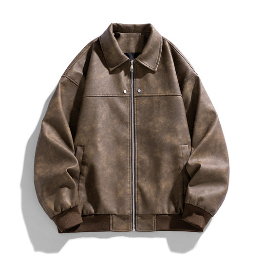 Men's  suede-effect collared full-zip bomber jacket with ribbed hem EB