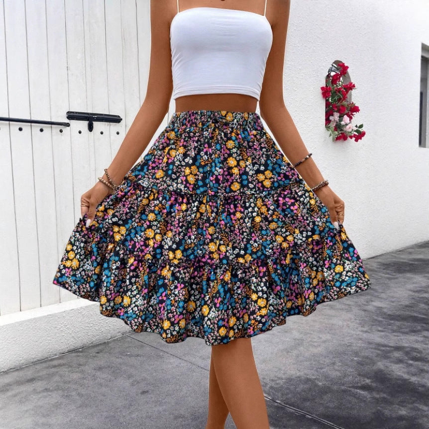 Damen Sommerrock mit charmanten Volantdetails und floralem Muster EB