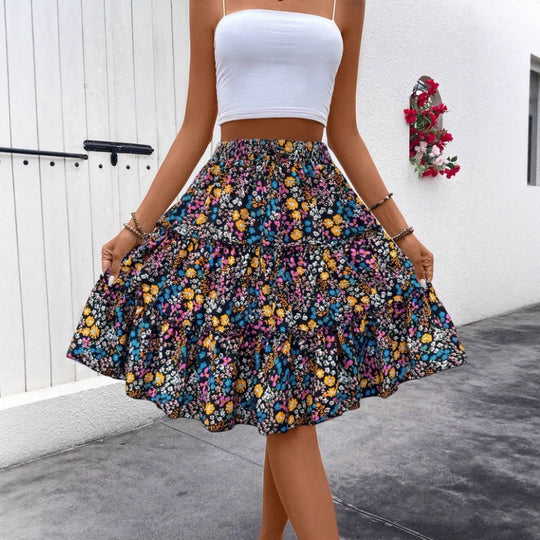 Damen Sommerrock mit charmanten Volantdetails und floralem Muster EB