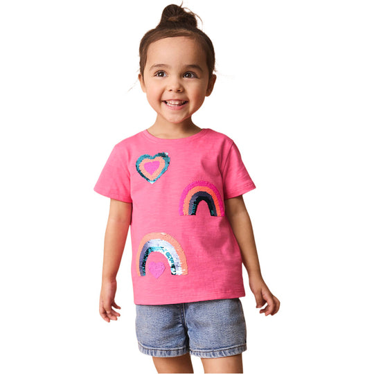 Mädchen T-Shirt mit glitzerndem Regenbogen-Design EB