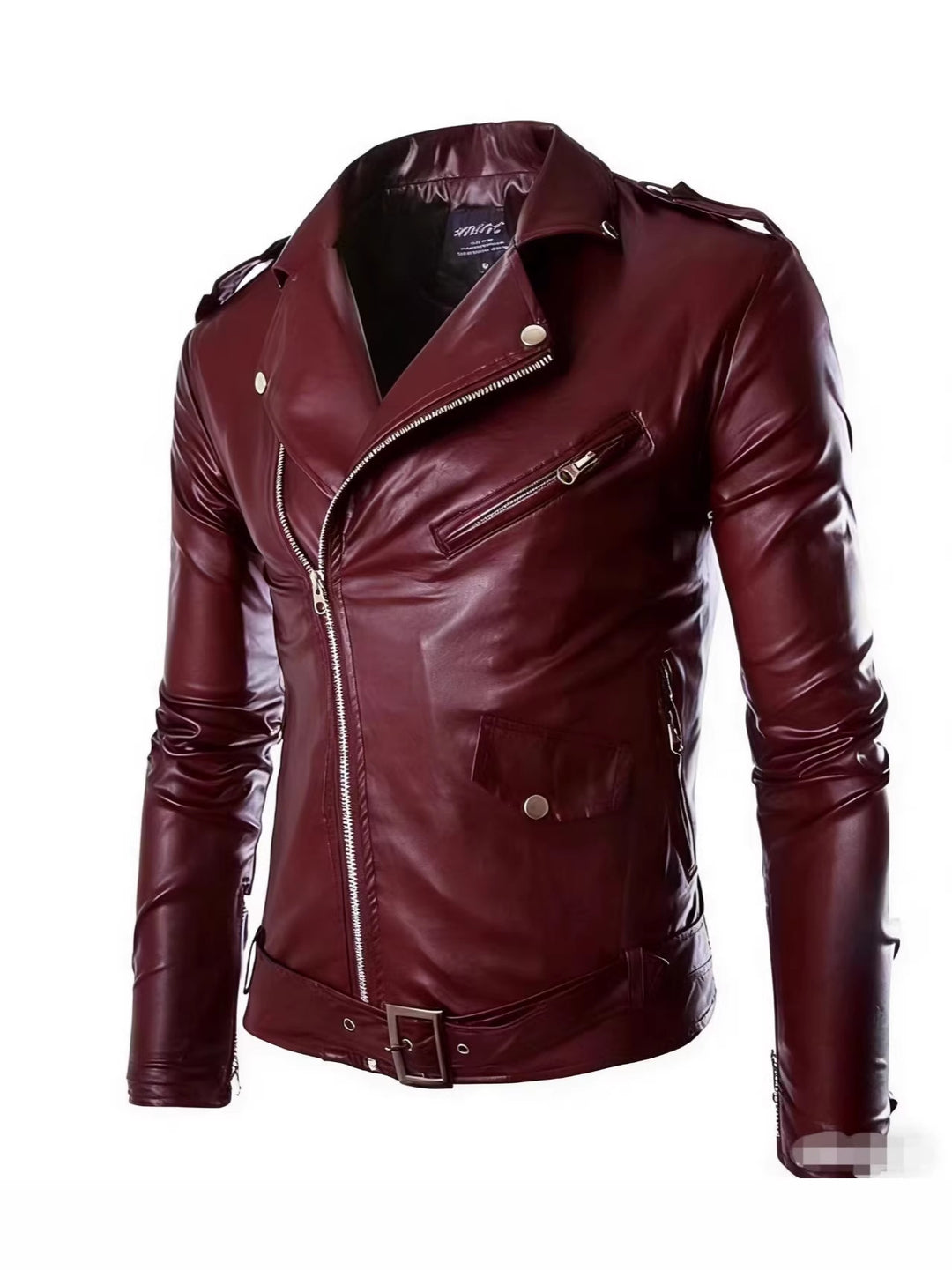 EB | Herren Echtes Leder Bikerjacke mit Asymmetrischem Reißverschluss