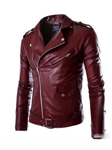 EB | Herren Echtes Leder Bikerjacke mit Asymmetrischem Reißverschluss