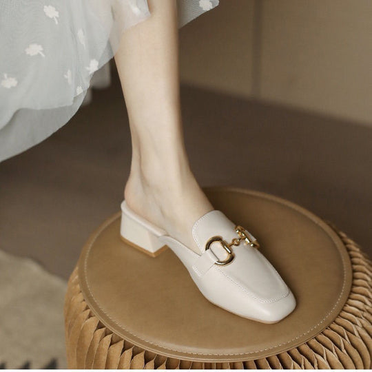 Damen elegante Mules mit goldenen Akzenten und Blockabsatz EB