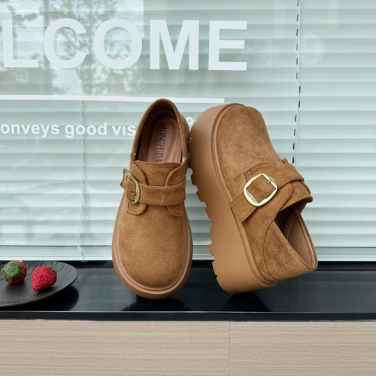 Damen Modische Mokassins mit robustem Plateau und verstellbarem Riemen EB