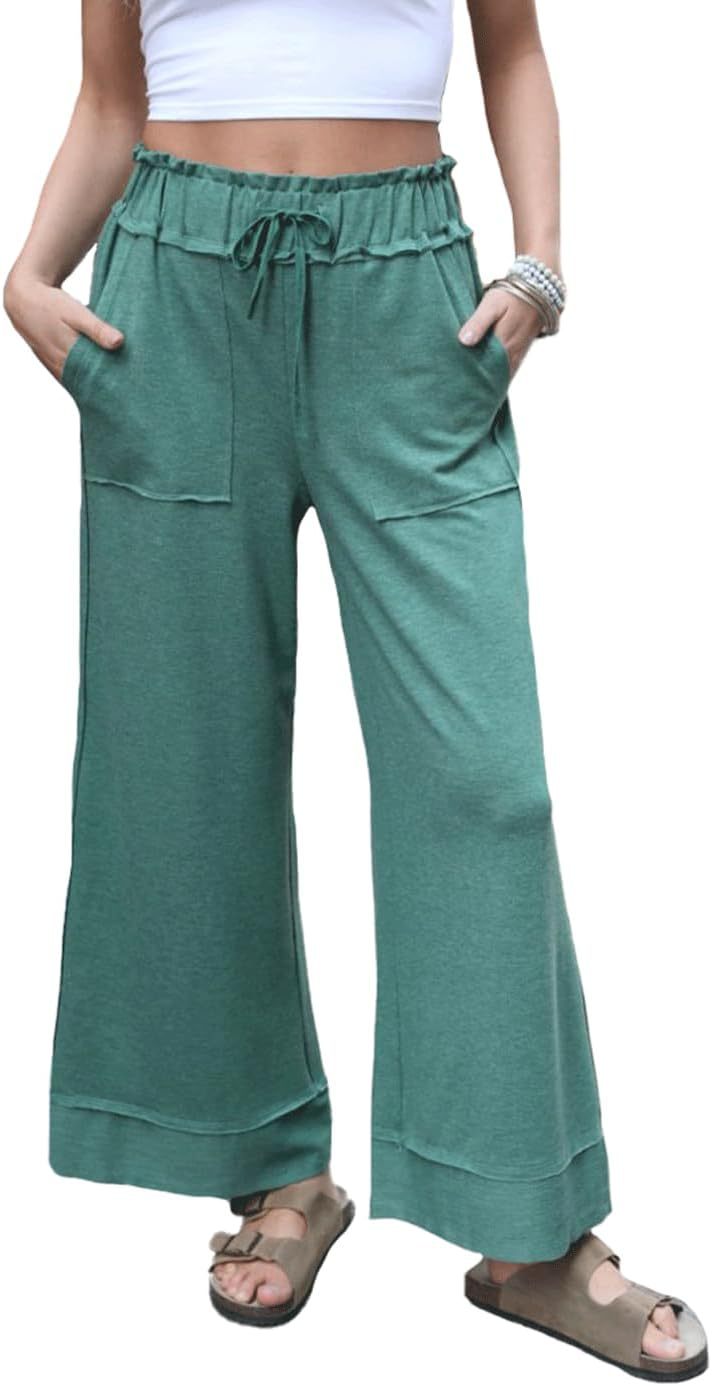 Damen Modische Palazzo-Hose mit elastischem Bund und praktischen Taschen EB