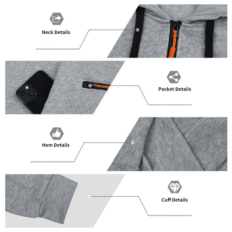 Herren sportlicher Kapuzenpullover mit halbem Reißverschluss und verschließbarer Kängurutasche EB