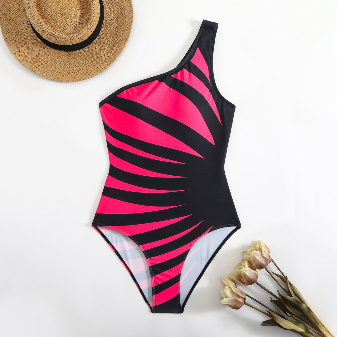 Damen Einteiliger Badeanzug mit asymmetrischem Design und trendigem Grafikmuster EB