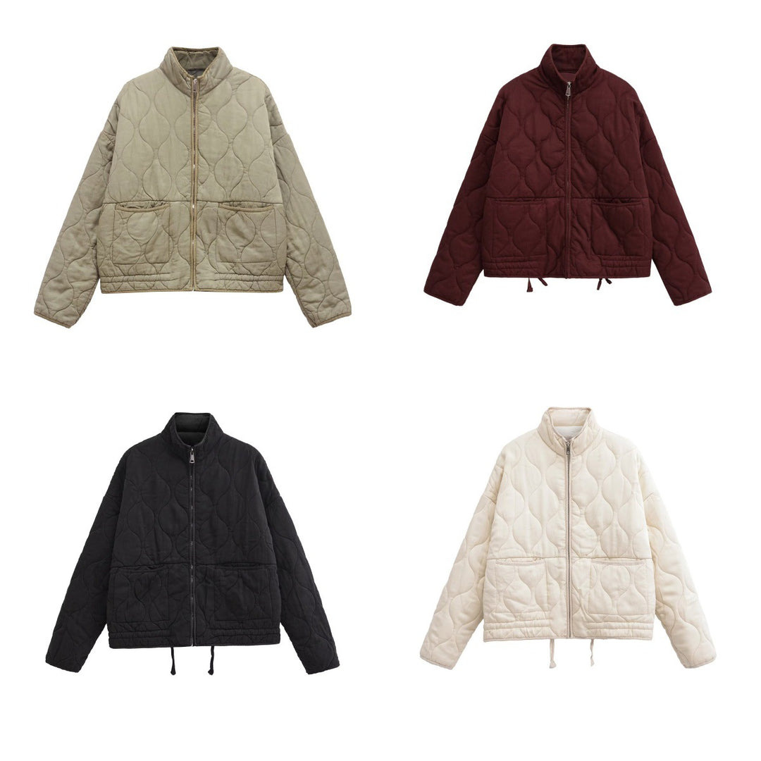 Damen gesteppte Übergangsjacke mit hohem Kragen und praktischen Taschen EB