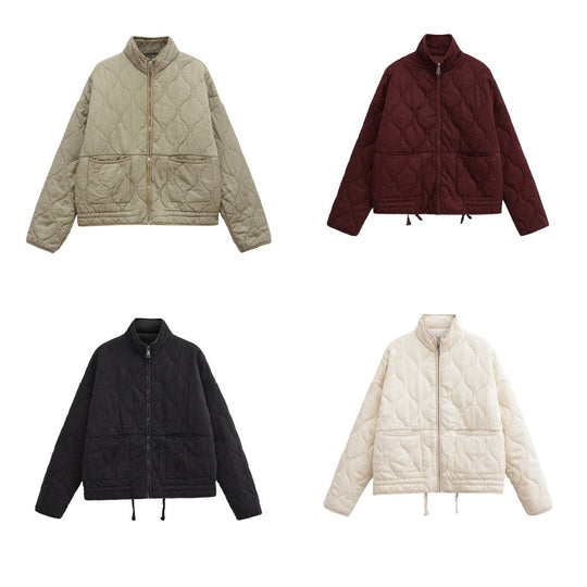 Damen gesteppte Übergangsjacke mit hohem Kragen und praktischen Taschen EB