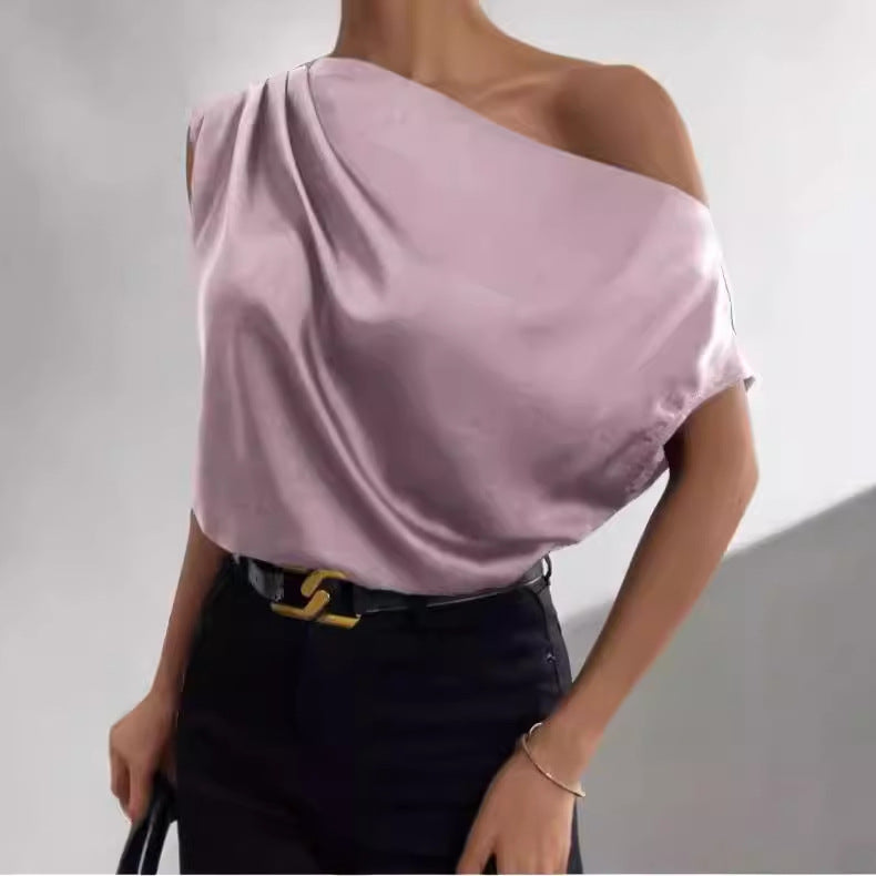 Damen Asymmetrisches Oberteil mit tiefem Ausschnitt und fließendem Stoff EB