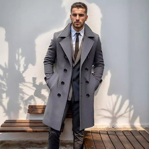 Herren doppelreihiger Wollmantel mit klassischem Schnitt und eleganten Details EB