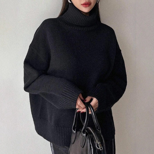 Damen oversized Rollkragenpullover aus weichem Material EB