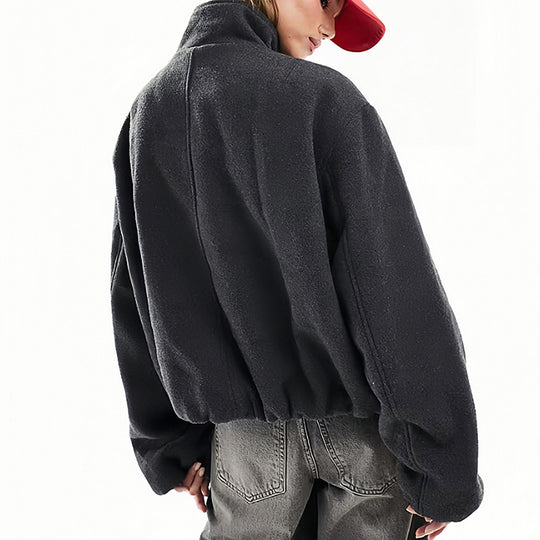 Damen Oversized Fleecejacke mit hohem Kragen und Reißverschluss EB