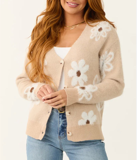 Damen Modischer Cardigan mit floralen Applikationen EB