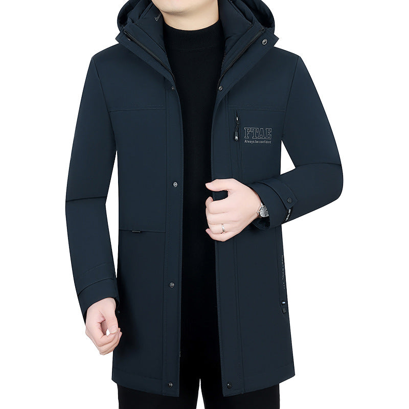 Herren Moderner wasserabweisender Longparka mit Kapuze und leichter Thermoisolierung EB
