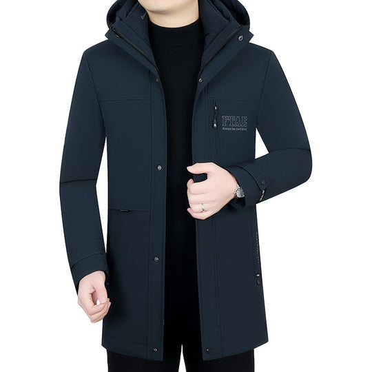 Herren Moderner wasserabweisender Longparka mit Kapuze und leichter Thermoisolierung EB