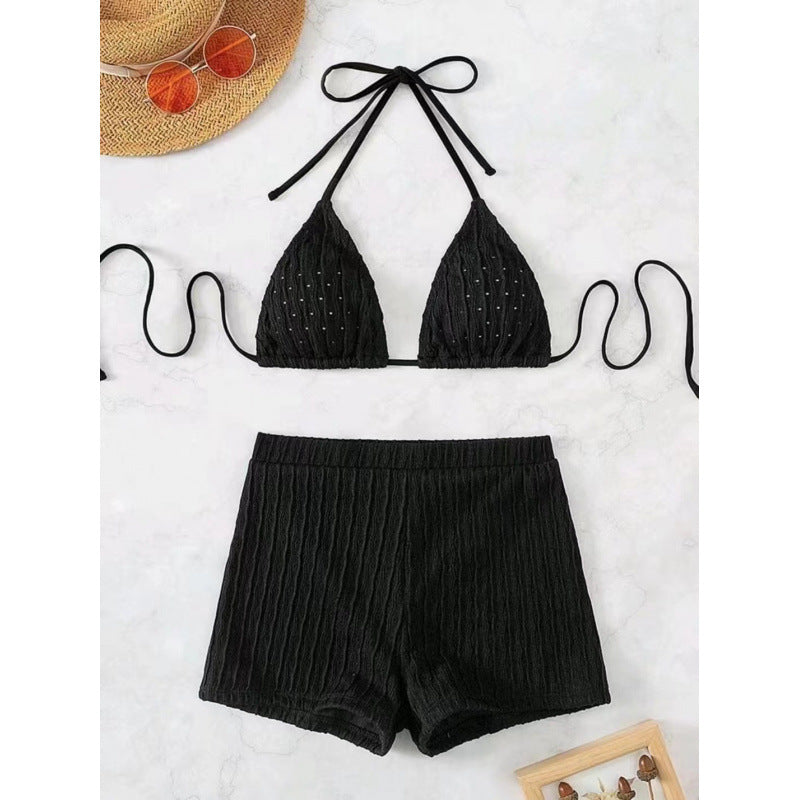 Damen Triangel-Bikini mit hochwertigem Rüschendesign und stretchy Shorts EB