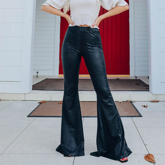 Damen Elegante Schlaghose im Schlangenleder-Look EB
