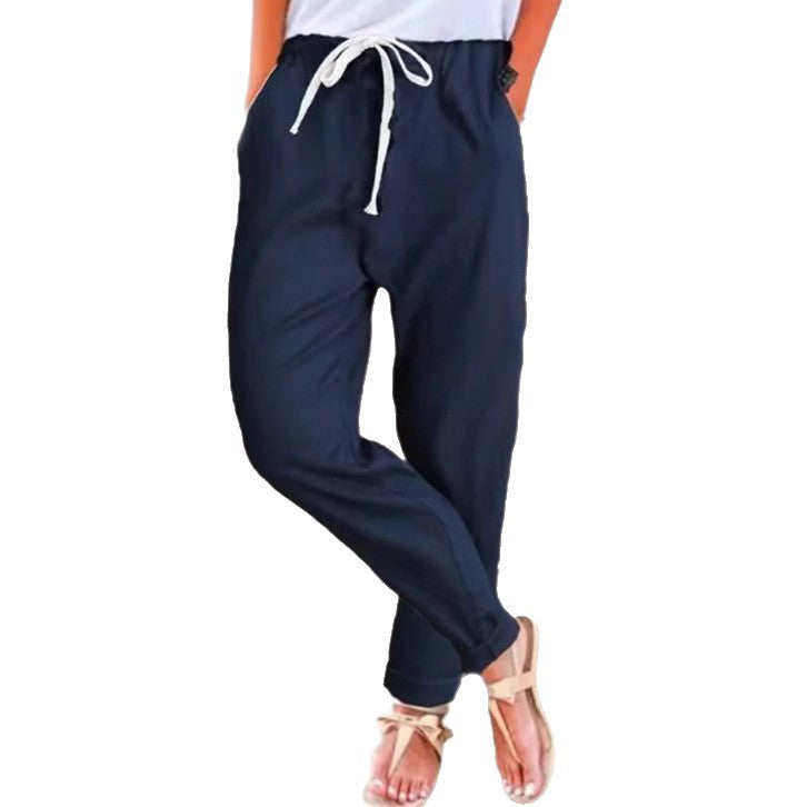 Damen nan lässige Relaxhose mit elastischem Bund, Kordelzug, Eingrifftaschen und umgeschlagenem Saum EB