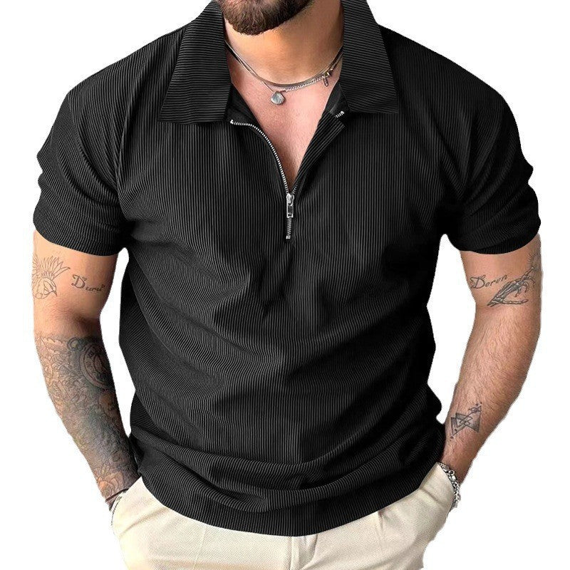 Herren modisches kurzärmliges Polo-Shirt mit lässigem Hochkragen und Reißverschluss EB