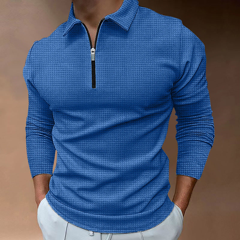 Herren Feines Waffelstrick-Halbzip-Polo mit Kentkragen & Langarm EB