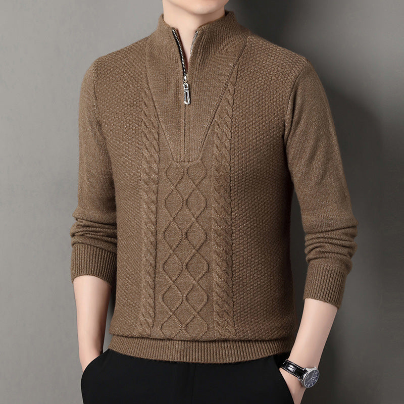 Herren Strickpullover mit hochabschließendem Kragen und durchgehendem Reißverschluss EB