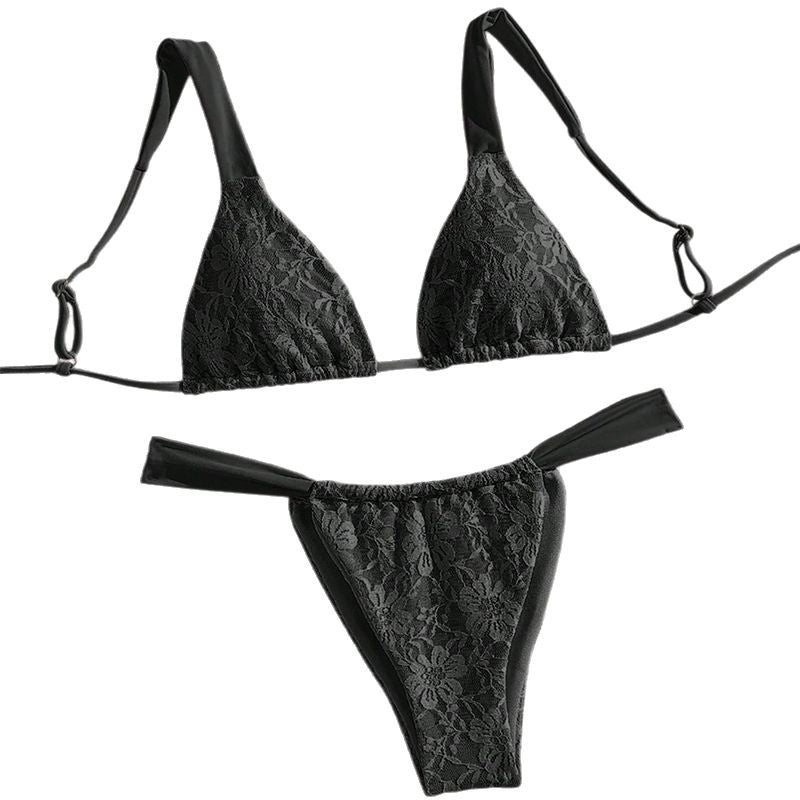 Damen Triangel-Bikini mit floralem Spandex-Muster und verstellbaren Trägern EB