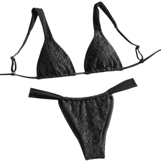 Damen Triangel-Bikini mit floralem Spandex-Muster und verstellbaren Trägern EB