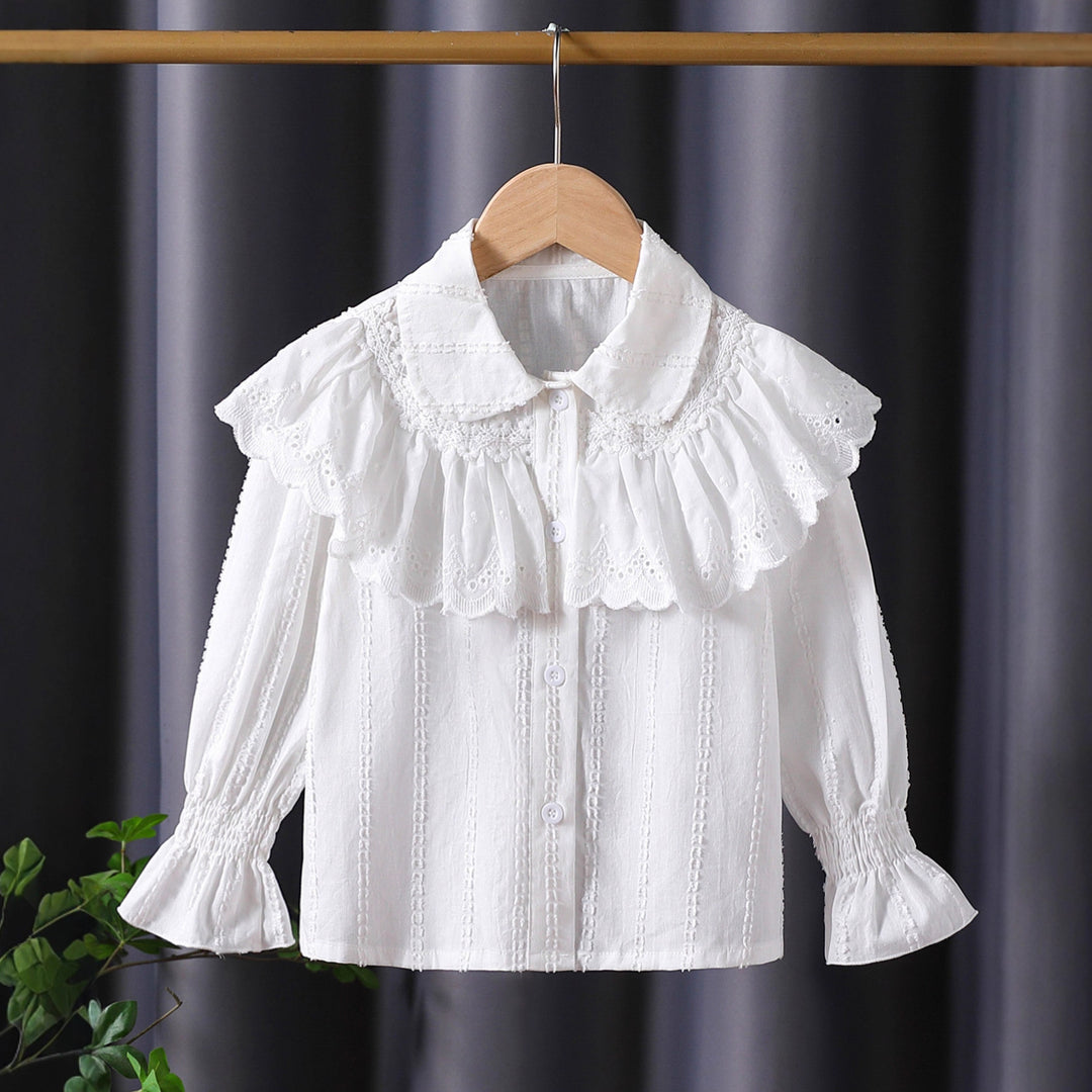 Damen verspielte Bluse mit voluminösem Kragen EB