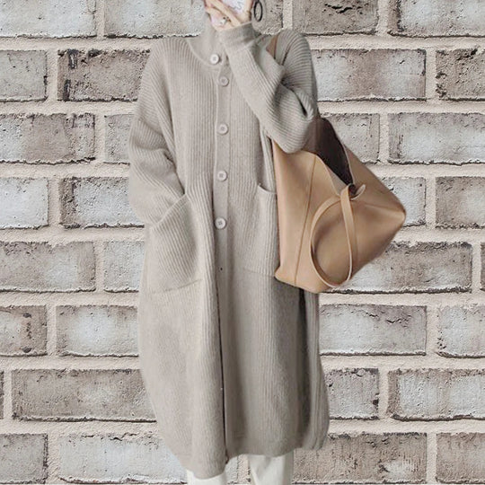 Damen Grobstrick-Cardigan mit großzügigen Taschen und modernem Button-Design EB