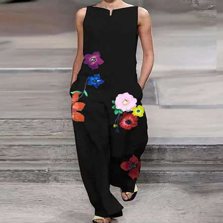 Damen Jumpsuit mit floralem Design und praktischen Taschen EB