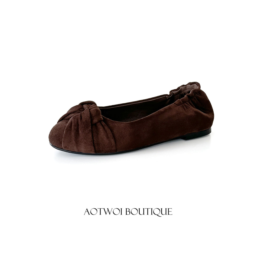 Damen Ballerinas mit elegantem Schleifenakzent und weichem Veloursleder EB