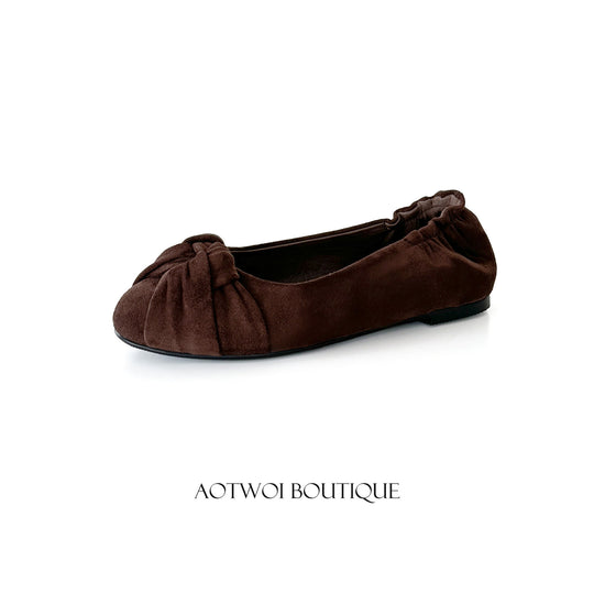 Damen Ballerinas mit elegantem Schleifenakzent und weichem Veloursleder EB