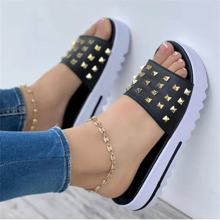 Damen nan Nieten-Pantolette mit gepolstertem Komfortfußbett und profiliertem Flatform-Absatz EB