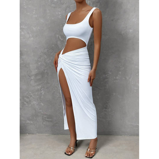 Damen Cut-Out Maxikleid mit seitlichem Schlitz und hochwertigem Material EB