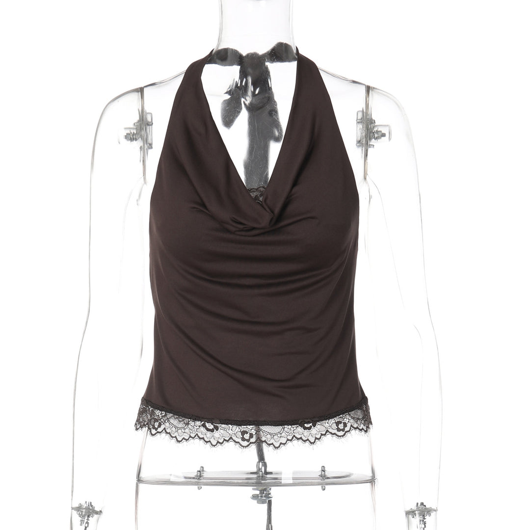Damen Haltertop mit eleganter Spitzenkante EB